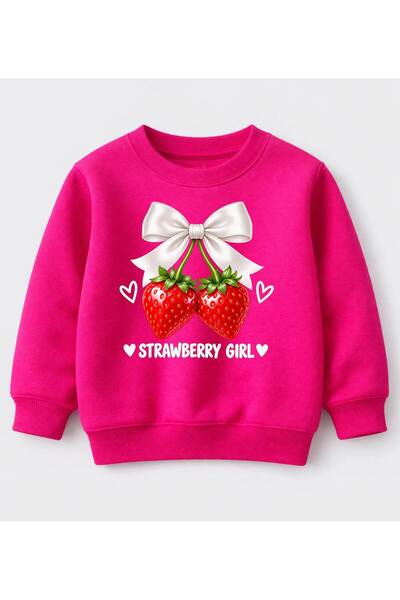 FND Strawberry Girl Παιδικό Φούτερ για κορίτσια με στάμπα φράουλας, φούξια, μ...