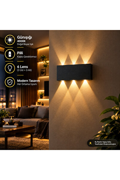 YEO AYDINLATMA Pilli LED Duvar Apliği 6 Lens Günışığı Modern Dekoratif Duvar ...