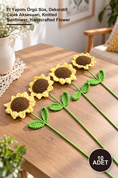 Yenilig 10 Pieces of Hand Knitted Sunflowers – Handmade Knitted Ornament, Dec...
