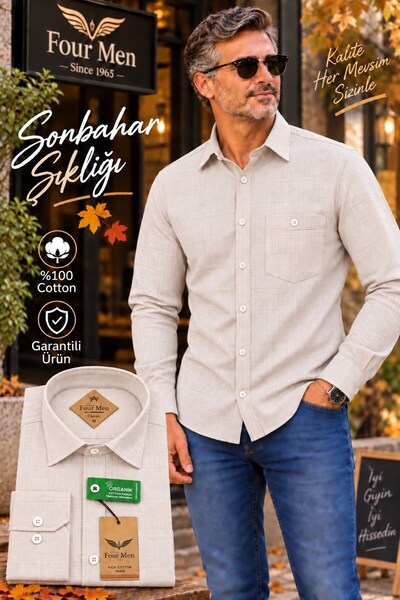 EREN STYLE Organic Cotton Long Sleeve Single Pocket Classic Cotton Shirt (Reg...