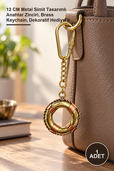Yenilig 1 Piece Brass Bagel Keychain – 12 cm Metal Bagel Design Key Chain, Br...