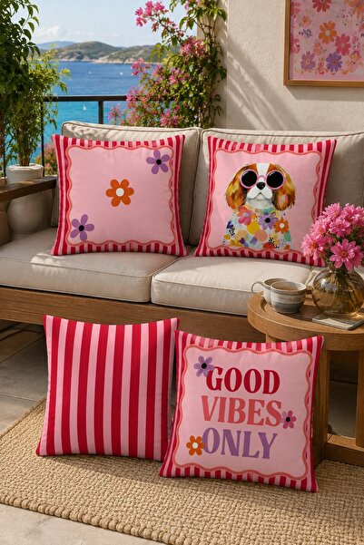 EVPANYA Floral Dog Patterned 4-Piece Throw Pillow Cover Set