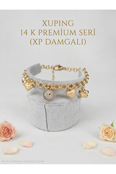 AG LUNERA Xuping Premium Seri 14K Altın Kaplama Sallantılı Charm Bileklik (17...