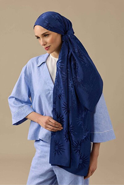 Imannoor Güneş Doğarken Navy Blue Shiny Jacquard Shawl 70X200