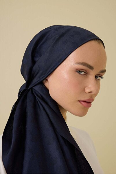 Imannoor Carnation Monogram Dark Blue Silk Shawl 68X200