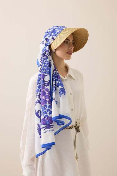 Imannoor Şark Çiçek Purple Floral Cotton Shawl 70X210