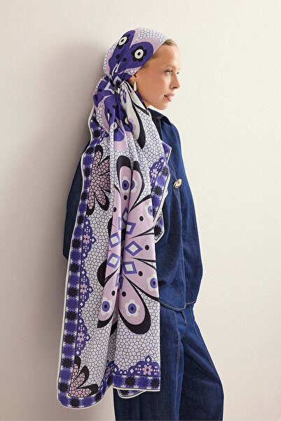 Imannoor Mozaik Daisy Blue-Powder Cotton Floss Shawl 70X210