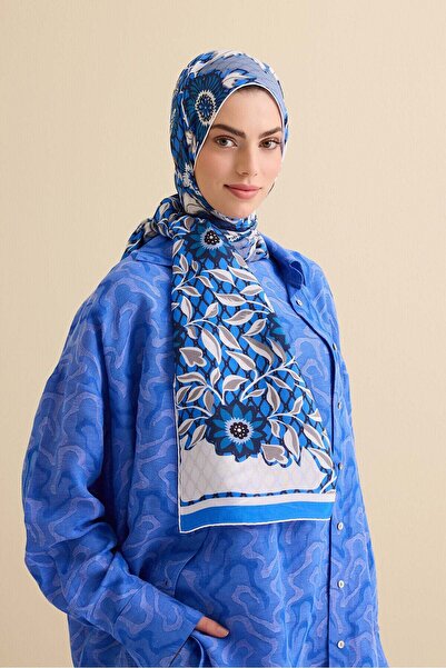 Imannoor Çit İndigo Floss Viscose Shawl 70X210