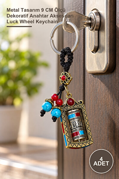 Yenilig 4 Pieces Feng Shui Wheel of Fortune Keychain – Metal Design 9 cm Size...