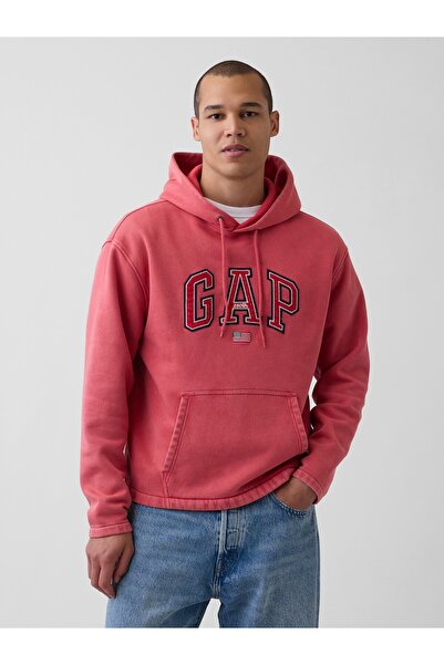GAP Erkek Kırmızı VintageSoft Oversized Americana Logo Sweatshirt