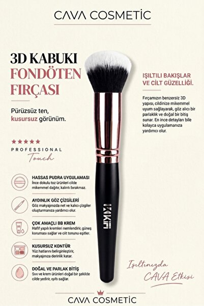 CAVA COSMETİC 3D Kabuki Fondöten Fırçası - Çok Amaçlı BB Krem, Kontür ve Pudr...