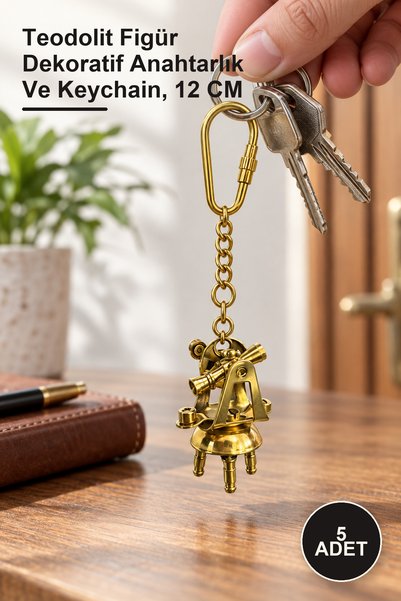Yenilig 5 Pieces Brass Theodolite Keychain – Theodolite Figure Decorative Key...