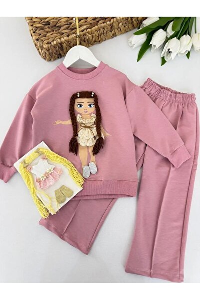 asiltr Girl's Knitted Baby Detailed 3-Piece Tracksuit Set and Accessory Set