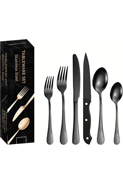 DURKU 24 Pcs Silverware Set with Steak Knives Service for 4, Food-Grade Stain...