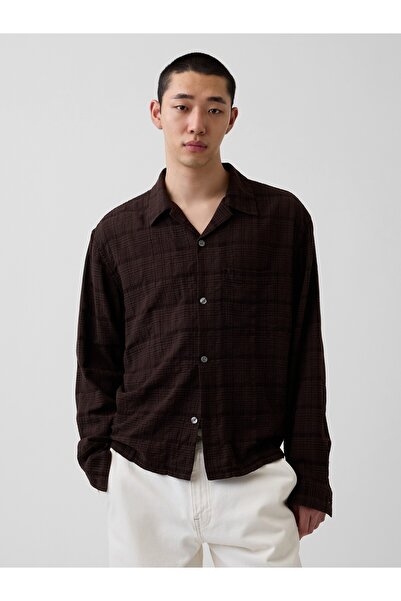 GAP Erkek Kahverengi Relaxed Straight-Hem Gömlek