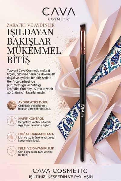 CAVA COSMETİC Profesyonel Eğimli Açılı Far ve Aydınlatıcı Makyaj Fırçası - Li...
