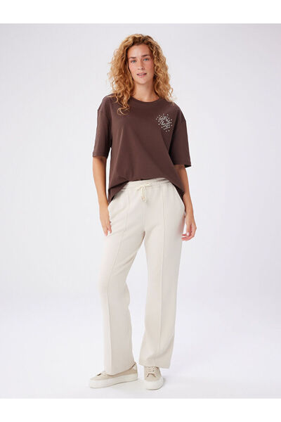 Faik Sönmez Relax Önü Dikiş Detaylı Wide Leg Fit Örme Pantolon W27PNT034