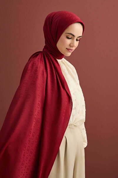 Imannoor Chain Pattern Burgundy Cotton Silk Shawl 70X210