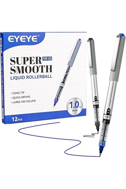 Eyeye مجموعة أقلام حبر سائل بكرة دوارة، 12 قلم، برأس سميك 1.0 مم، 6 أقلام سود...