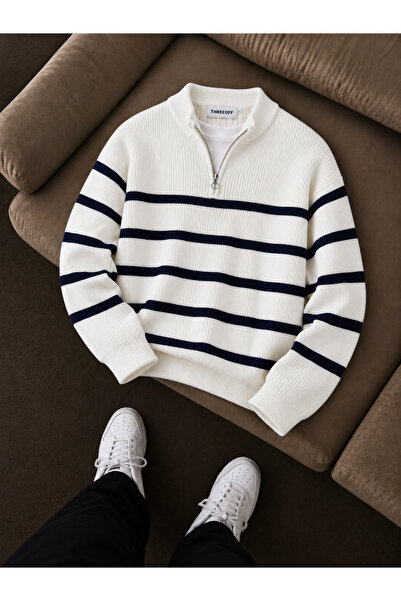 threeoff Men's Oversize Knitwear Sweater Zippered Collar Thessaloniki Knit Co...