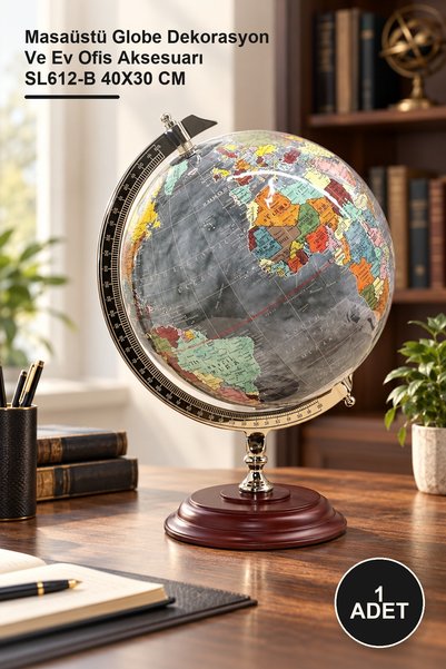 Yenilig 1 Adet Dekoratif Dünya Küre – Masaüstü Globe Dekorasyon Ve Ev Ofis Aksesuarı SL612-B 40X30 CM
