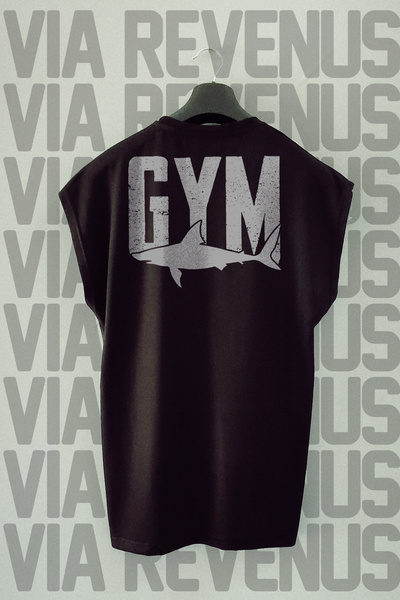 Vordevia Tricou sport Gym Fitness Shark cu imprimeu pe spate, fără mâneci, cu...