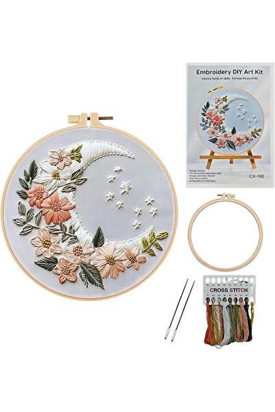 SYOSI Moon Flower Embroidery Kit for Beginners, Complete Starter Set with Ins...