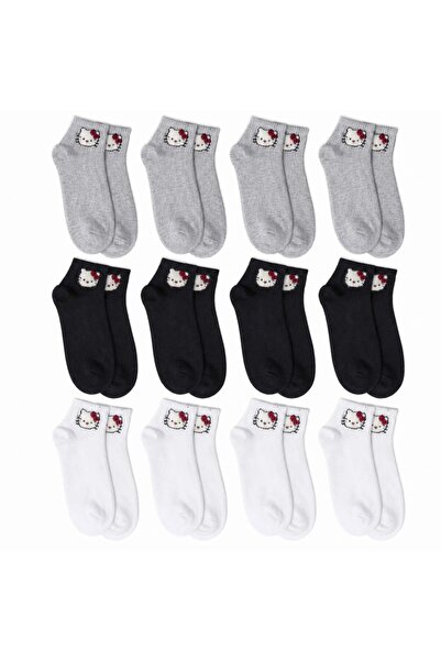 Şerife Hanım Women's Cute Cat Patterned Ankle Socks 12-Pack |   80% Cotton Se...