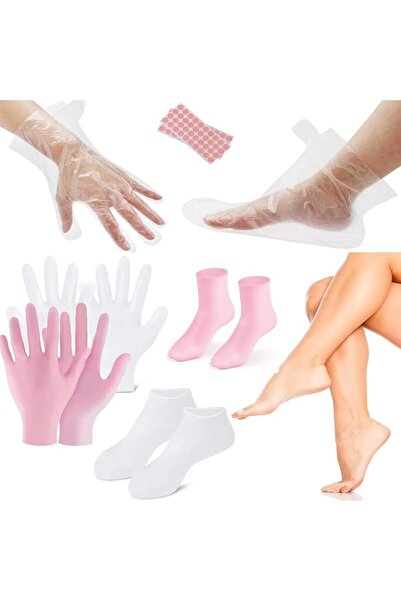 ALMEKAQUZ 4 Pairs Silicone Moisturizing Glove Socks Set and 200 Pcs Plastic H...