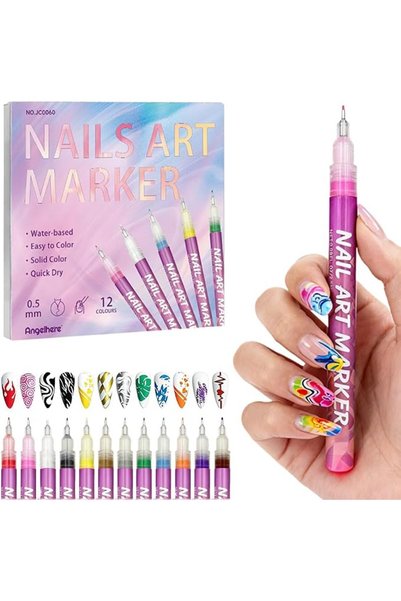Winever 12 Colors Nail Art Marker Pens Set,Colors 3D Nail Markers for Nail Ar...