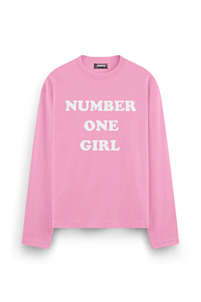 ROPE COUTURE Μπλουζάκι με στάμπα Number One Girl, μακρυμάνικο, oversized, ροζ