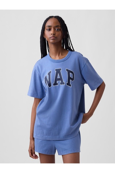 GAP Kadın Mavi Nap Logo Oversized Pijama Üstü