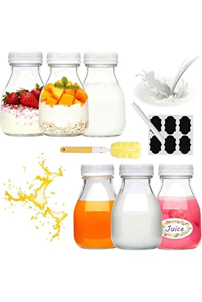 Home Zone زجاجات حليب زجاجية سعة 300 مل، عبوة من 6 زجاجات شفافة مع أغطية، أوع...