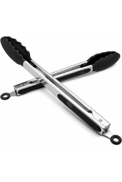 GENERAL Black 9 12 Inch Premium Silicone Stainless Steel Locking Non-Stick Ki...