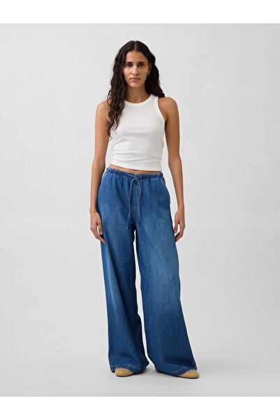 GAP Kadın Mavi Mid Rise UltraSoft Easy Baggy Jean Pantolon