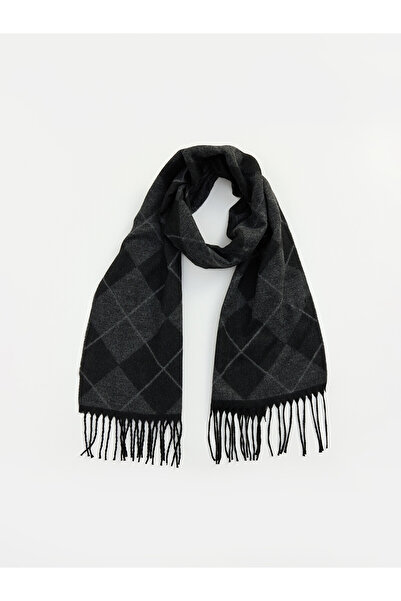 LC Waikiki Nevavm Anthracite Diamond Patterned Men's Scarf with a Difference