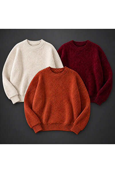 threeoff Set of 3 Men's Crew Neck Knitwear Sweater High Neck Long Sleeve Casu...