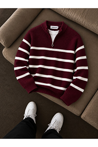 threeoff Men's Oversize Knitwear Sweater Zippered Collar Thessaloniki Knit Co...