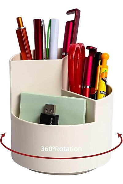 GENERAL 360-Degree Rotating Desk Organizer, 3 Storage Spaces, White