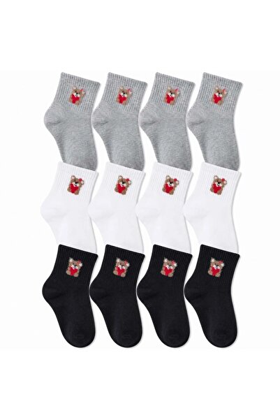 Şerife Hanım Women's Teddy Bear Patterned Short Socks, Pack of 6 |   80% Cott...