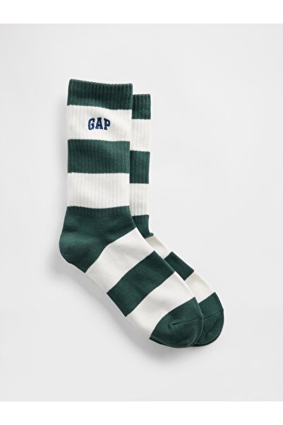 GAP Erkek Yeşil Rugby Çizgili Logo Crew Çorap