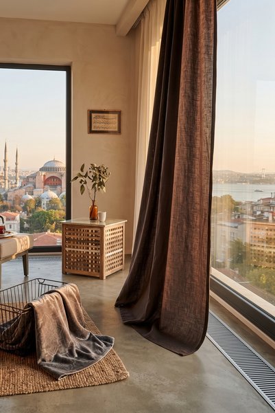 miyolin Rustik Yıkanmış Keten Fon Perde, Yıkanmış Keten Yeşil Perde, Tek Kanat