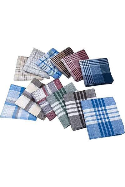 Yelajoy Men's Handkerchiefs 100% Cotton 12-Pack, 40x40cm Check Pattern Pocket...