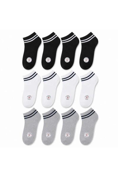 Şerife Hanım Unisex Striped Booties Socks 12-Pack |   85% Cotton Recycled Yar...