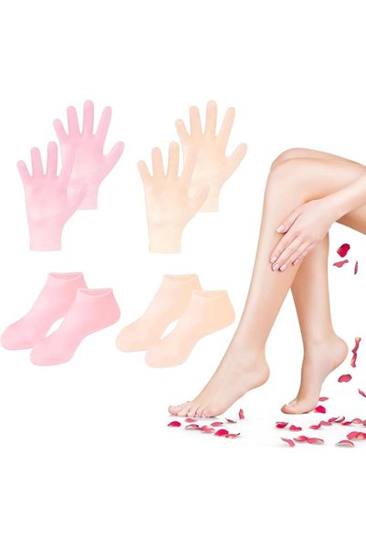 Yelajoy 4-Pair Silicone Socks & Gloves Set for Dry Cracked Feet & Hands - Moi...