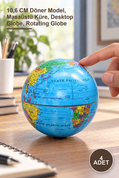 Yenilig 4 Adet Masa Üstü Dönen Dünya Küre – 10,6 CM Döner Model, Masaüstü Küre, Desktop Globe, Rotating Globe