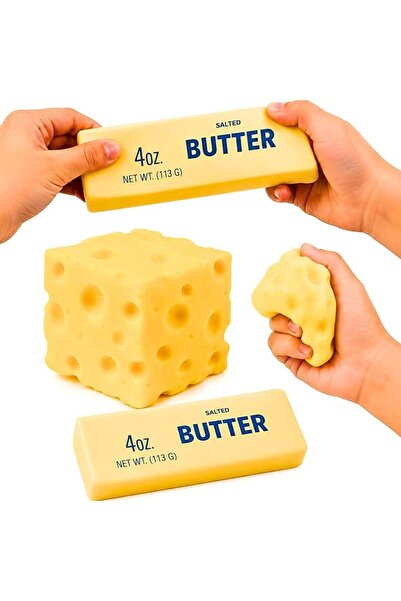 Generic قطعتان من ألعاب فيدجت الحسية، ألعاب ضغط على شكل جبن وزبدة، مناسبة للأ...