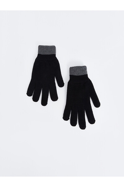 LC Waikiki Lcw Accessories Black Knitwear Plain Men's Gloves with Nevavm Diff...