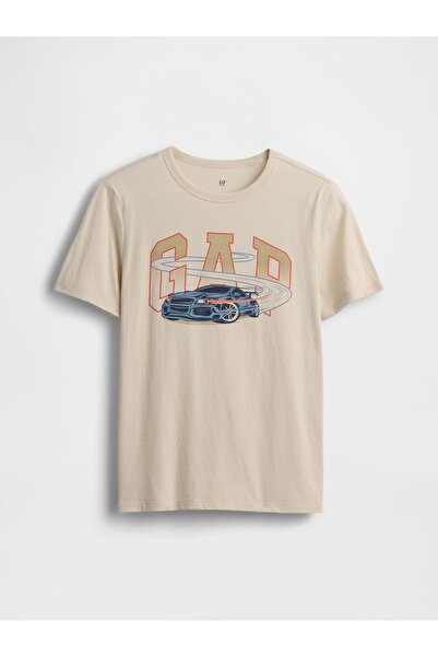 GAP Erkek Çocuk Bej Logo T-Shirt