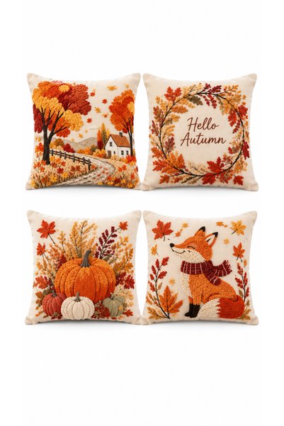 Nari Collections Autumn Tale 4-Piece Throw Pillow Cover Set – 43X43 cm Double-Sided, with Hidden Zipper